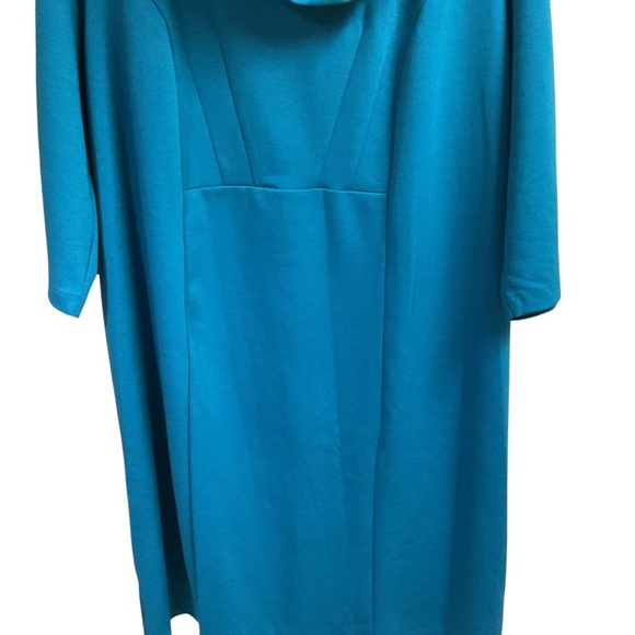 Lane Bryant Women's Size 18/20W Sheath Dress Cowl Neck Turquoise 3/4 Sleeves NWT - Picture 3 of 6
